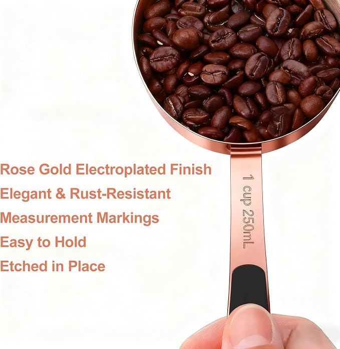 Bopei Measuring Cups and Spoons Set, Rose Gold Plated Stainless Steel 10 Piece - Image 4