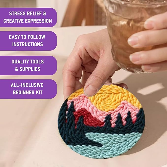 Punch Needle Coasters Kit for Beginners Adults, 6 Pattern Embroidery Scenery - Image 7