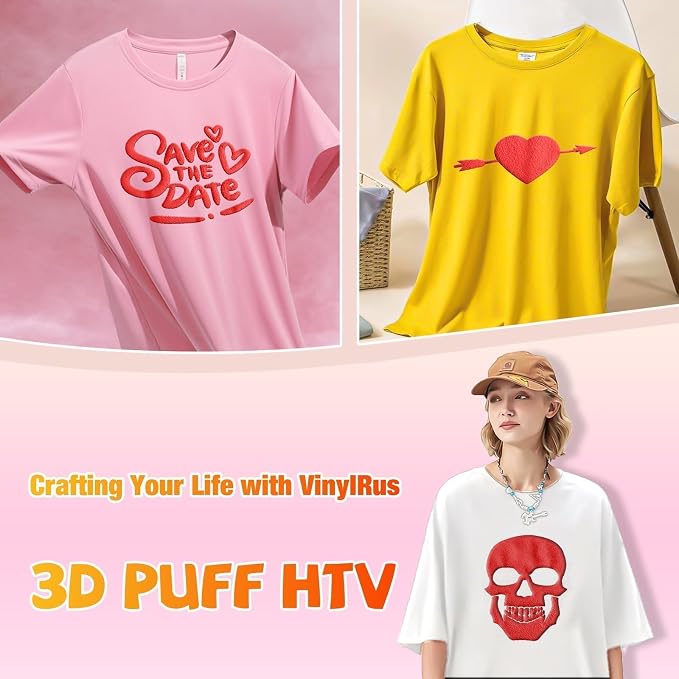 VinylRus Red Puff Vinyl Heat Transfer -12” x 6ft Puffy 3D Iron on Vinyl - Image 3