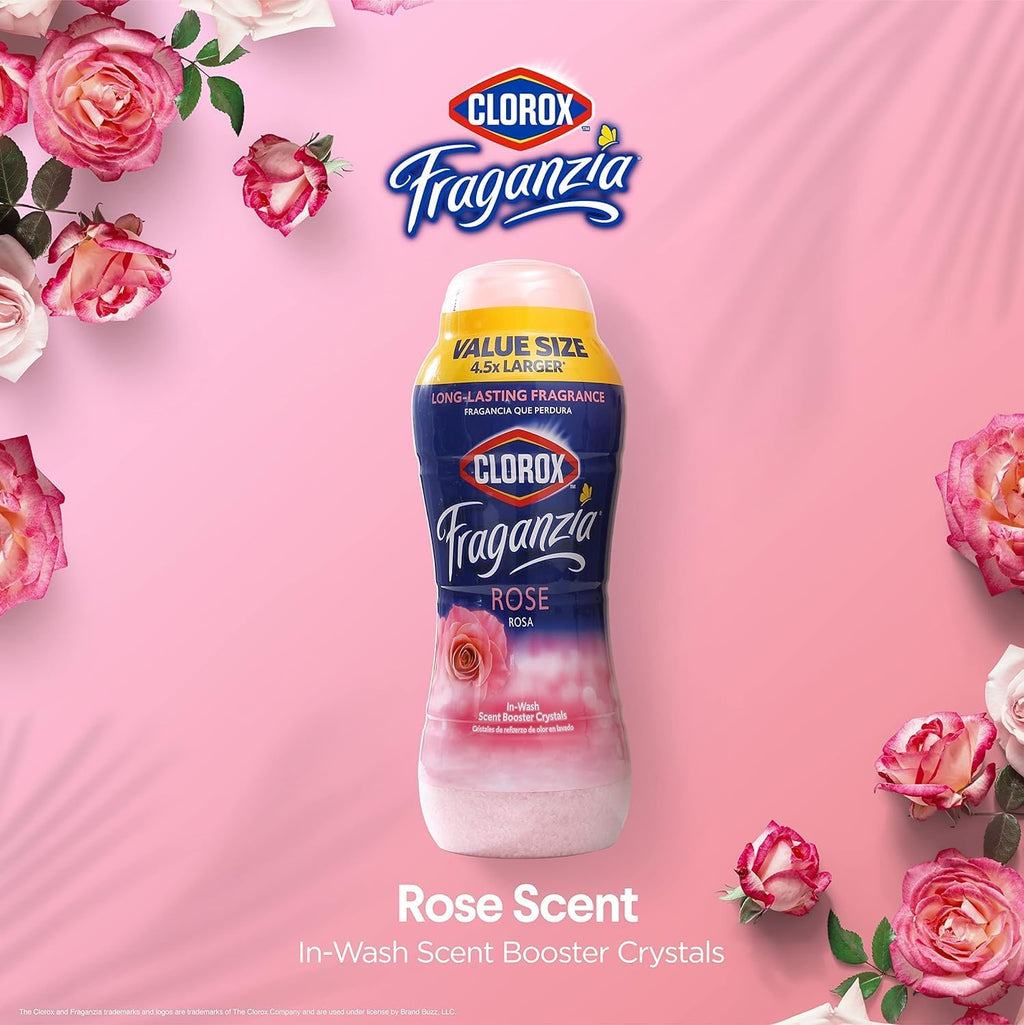 Clorox Fraganzia Laundry Scent Booster Crystals in Rose Scent - Scented In-Wash Freshener Beads for Fresh, Clean, Great Smelling Clothes and Linens, 70 Oz - 6 Pack