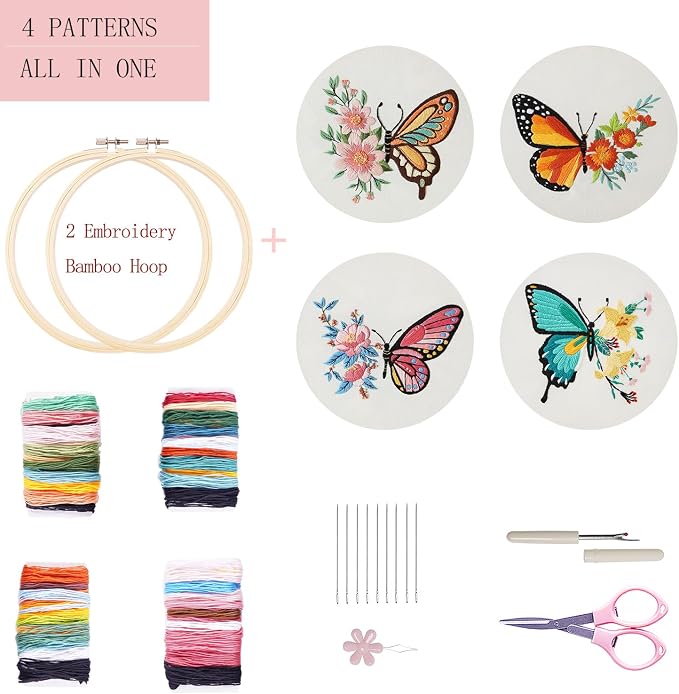 Bonroy 4 Sets Embroidery Kit for Beginners, Embroidery Art Craft Handy Sewing - Image 2