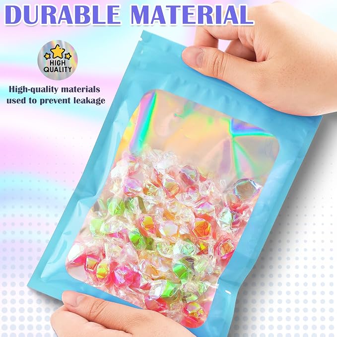 JETMORE 100 Pcs Mylar Bags, Smell Proof Bags Foil Pouch, Holographic Resealable - Image 4