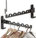 Dr.DJ Wall Hanger for Clothes, Coat Hanger Wall Mounted Matte Black Retractable Clothes Drying Organizer Rack Garment Hooks Aluminium Folding Indoor Wall Space Saver (2 Racks) Black