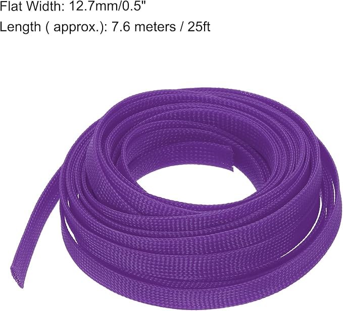 uxcell PET Expandable Sleeving 25ft 1/2" Purple Cable Management Sleeve Cord - Image 3