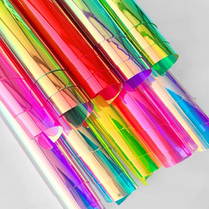 10 Pieces A4 Holographic Clear PVC Fabric Iridescent Transparent Vinyl Mirrored by XHTFauxLeather