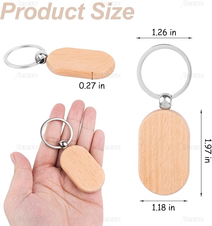 AUEAR, Blank Wooden Key Chain Wood Keychain Key Ring Key Tags Personalized EDC - Image 2