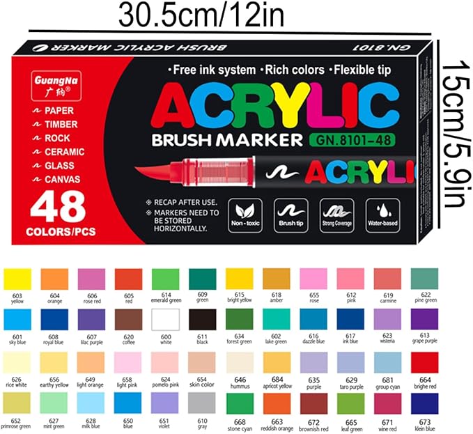 Acrylic Paint Markers Pens, 48 Vivid Colors Acrylic Markers Set, Direct Liquid - Image 3