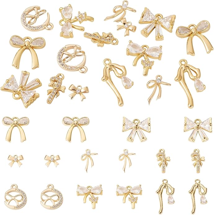 FASHEWELRY Alloy Bowknot Charms Links Golden Bow Tie Connector Charms Metal Bow by FASHEWELRY