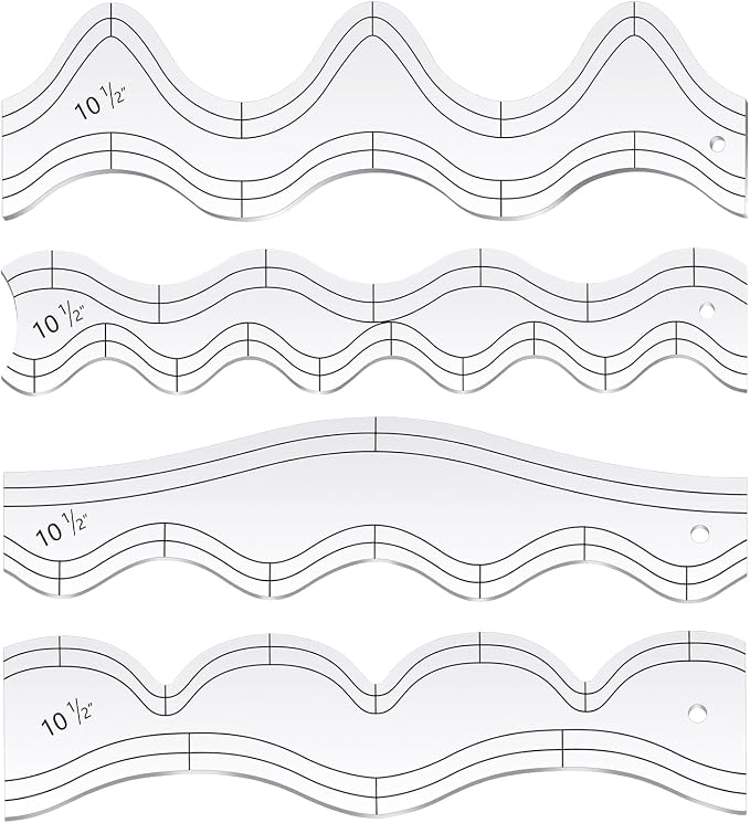 Kigley 4 Pcs Free Motion Quilting Templates Waves Acrylic Quilting Rulers by Kigley