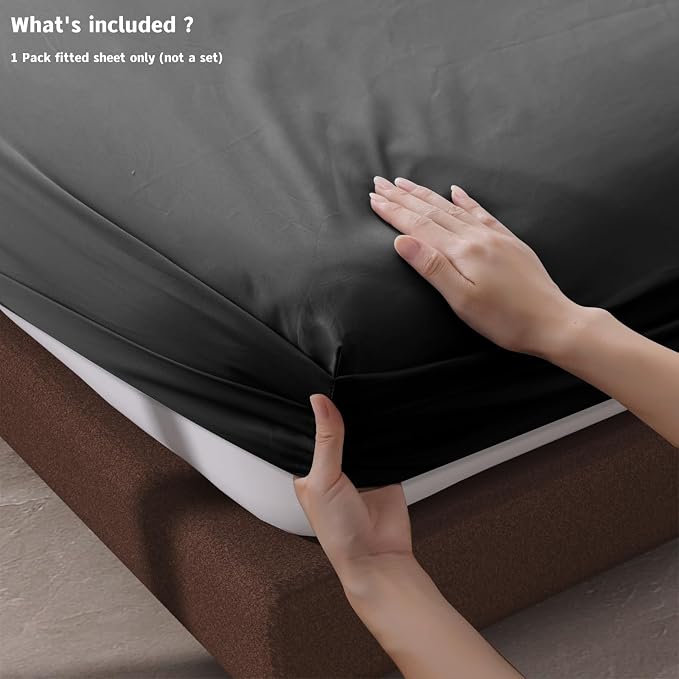 100% Egyptian Cotton Fitted Sheet Queen Size Black, 600 Thread Count 8-16" Deep - Image 4