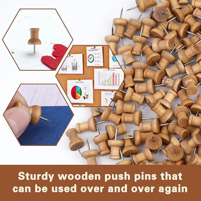 150 Pcs Push Pins for Cork Board Decorative Thumb Tacks | Wood Push Pins Cork - Image 6