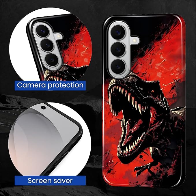 for Samsung Galaxy S26+ Case, Cool Dinosaur Red Black Pattern Glossy 2 in 1 - Image 5
