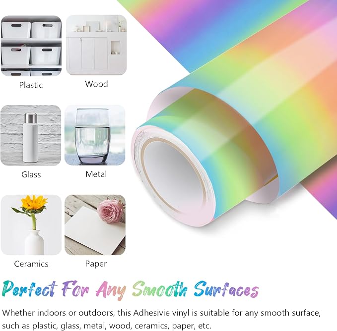 Rainbow Permanent Adhesive Vinyl Roll, Car Decals & DIY Crafts - Image 5