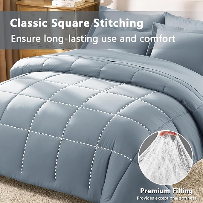 CozyLux Oversized King Comforter Sets Grayish Blue, 7 Pieces Bed in a Bag - Image 4