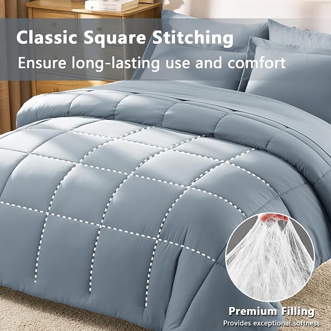 CozyLux Twin XL Comforter Set Grayish Blue - Image 4