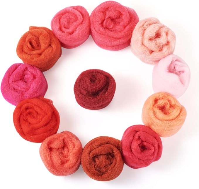 Boutigem 12 Colors 2.11oz Red Wool Roving, Felting Wool by BoutigemJewelry