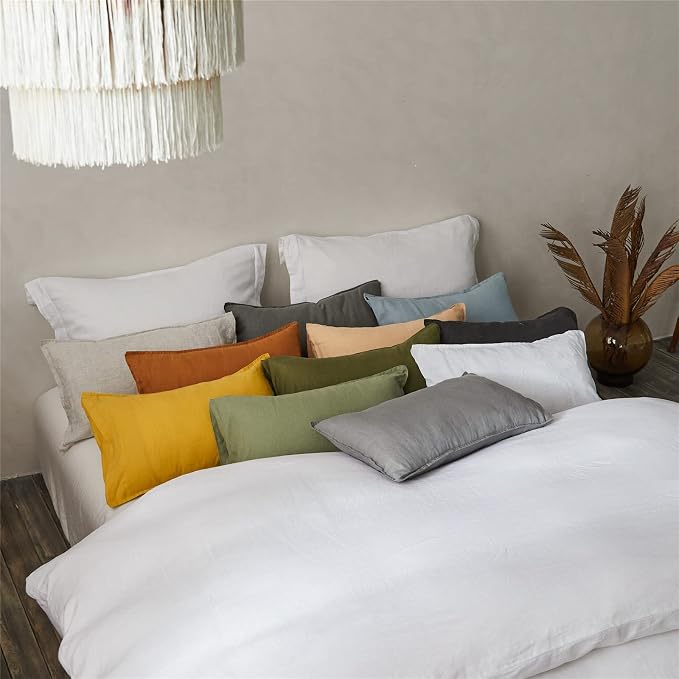 Simple&Opulence 100% Linen Lumbar Pillow Cover 12 x 20 Inches Set of 2 - Image 9