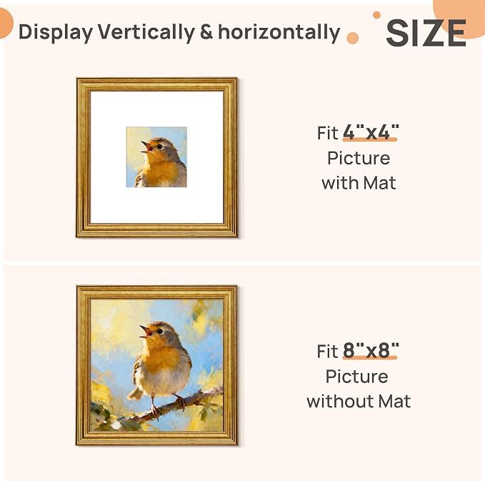 upsimples 8x8 Picture Frame, Vintage Frames Decor, Wall or Tabletop Display - Image 2