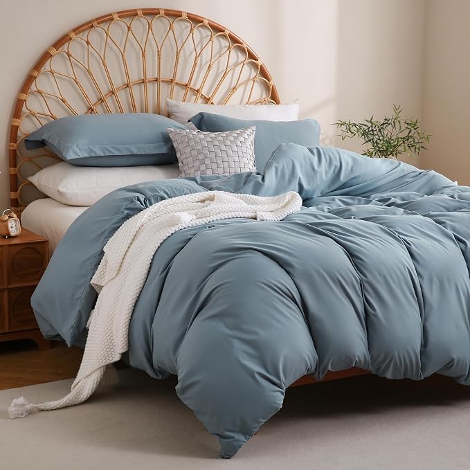JSD Dusty Blue Duvet Cover Set Queen Size, 3 Piece Duvet Cover - Image 6