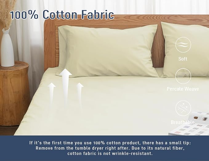 Pillow Cases, King Size Cotton Percale Weave Pillowcases, Pre-Shrunk Breathable - Image 4