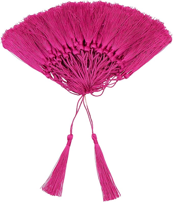 VAPKER 100 Pieces Dark Pink Tassels 13cm/5-Inch Silky Handmade Soft Tassels by VAPKER