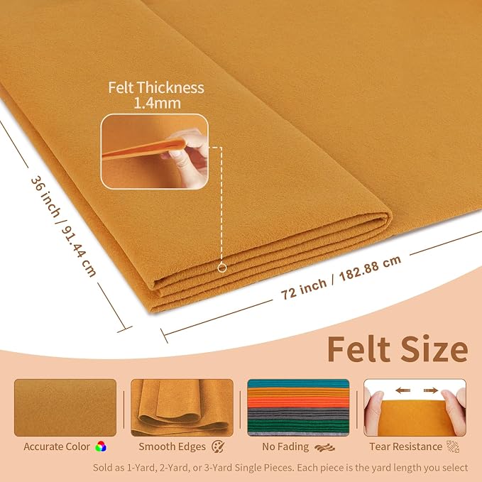 Golden Yellow Felt Fabric Sheet 72" X 36", 1.4mm Thick Large Soft Durable - Image 2