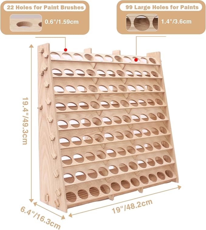 Extra Large Wooden 9-Tiers 99 Bottles' Capacity Wooden Paint Organizer & Paint - Image 3