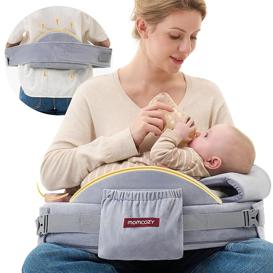 Momcozy CozyPro Nursing Pillow - All Around Lumbar & Arm Support - Safety Fence, Firm & Springy Memory Foam-Stable, Ergonomic Support, Easier Breastfeeding, Wider Cushion, Adjustable, Removable Cover