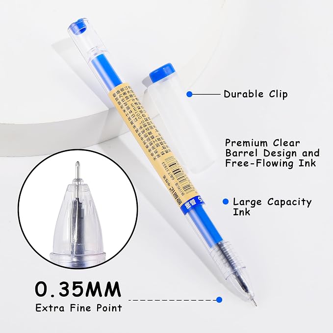 Japanese Style Black Blue Gel Ink Pens, 0.35mm Extra Fine Point, No Smudge - Image 5