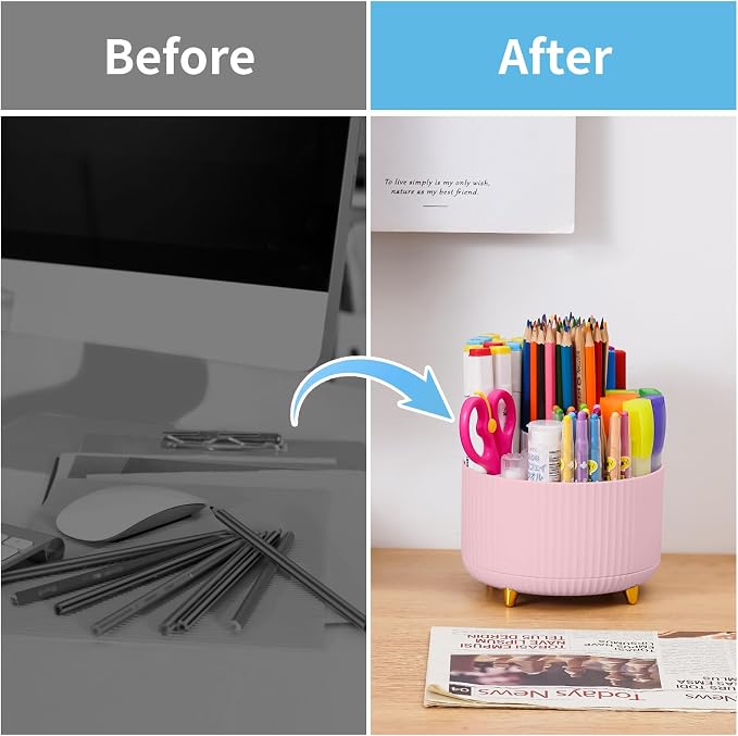 Marbrasse Desk Organizer, 360-Degree Rotating Pen Holder, Desk Organizers and - Image 7