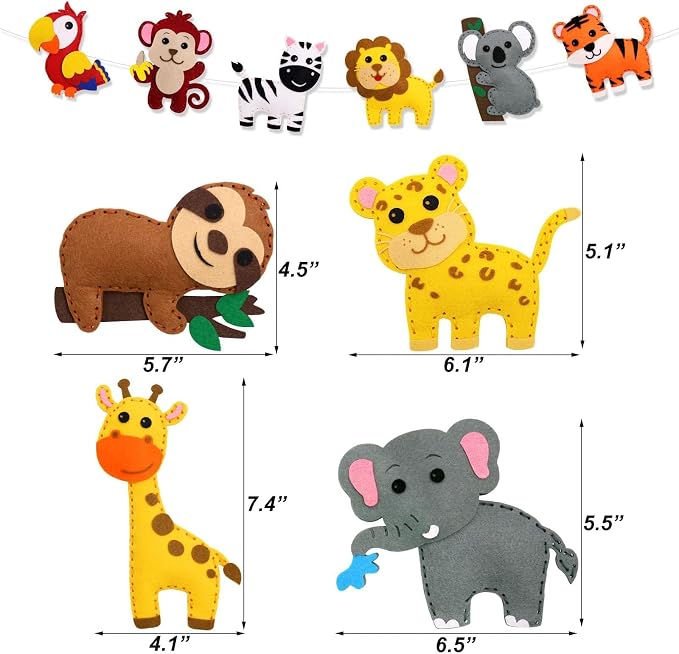 CiyvoLyeen Kids Sewing Kit Crafts – DIY Safari Jungle Animals Felt Plush - Image 3