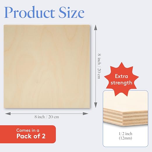 12 mm Baltic Birch Plywood 1/2 x 8 x 8 Inch, Box of 2 B/BB Grade Craft Wood - Image 2