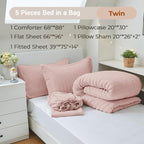 MUXHOMO 5 Pieces Twin Comforter Set, Seersucker Bed in a Bag Twin Size - Image 4