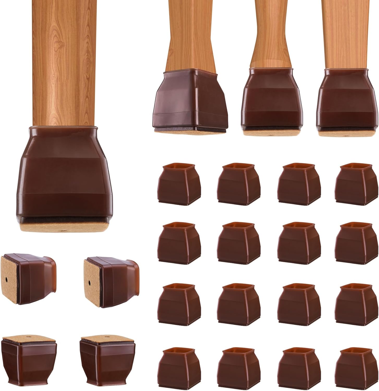 BALEINE 16 Pack Silicone Chair Leg Floor Protectors, Stool Leg Protectors Cap, Non-Slip Chair Leg Caps for Hardwood Floors (Brown & Small (Square), 16 Pack)