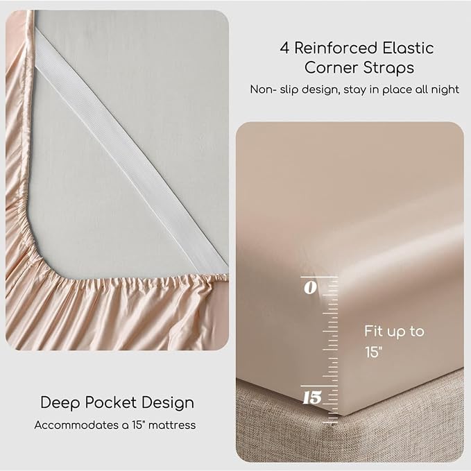 MR&HM Satin Bed Sheets, Full Size Sheets Set - Image 4