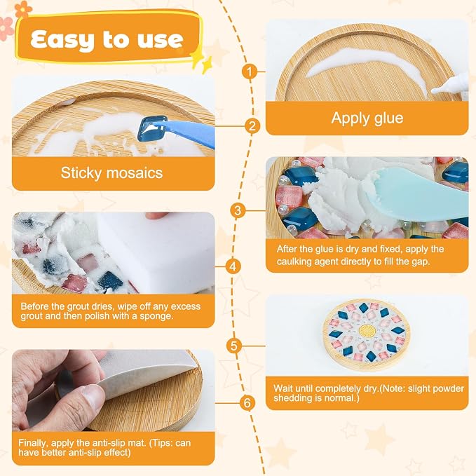 5 Sets DIY Mosaic Kits for Adults Women, Mixed Color Glass Mosaic Tiles Craft - Image 7