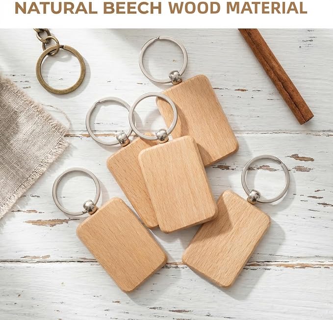 WRINGKIT 50 Pieces Wood Keychain Blank, Unfinished Laser Engraving Blanks - Image 7