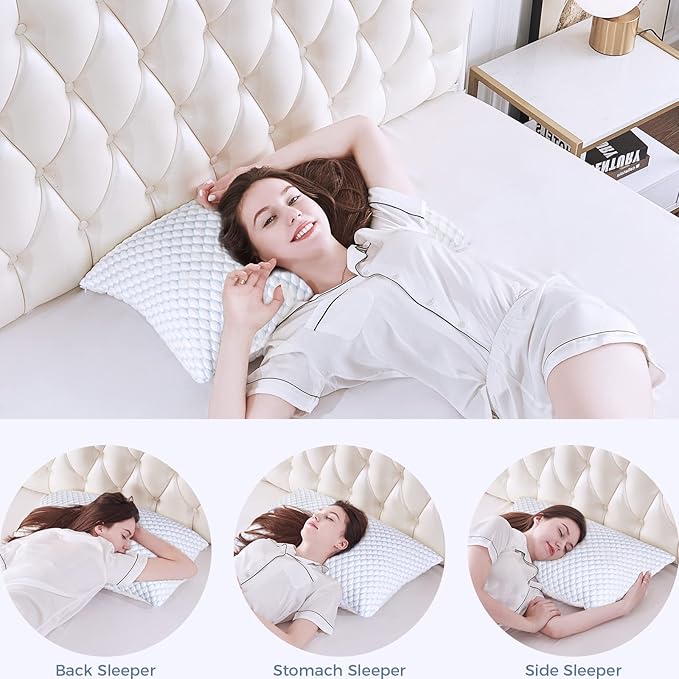 OSBED Cooling Adjustable Shredded Memory Foam Pillows Queen Size Set of 2 - Image 6