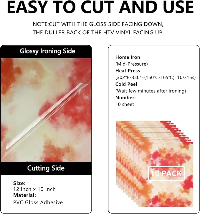 FUNKAKA Tie Dye HTV Heat Transfer Vinyl Bundle, 10 Sheets HTV Vinyl - Image 2