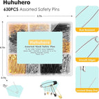 630 Pack Safety Pins Assorted, 5 Different Sizes Small and Large Safety Pin - Image 3