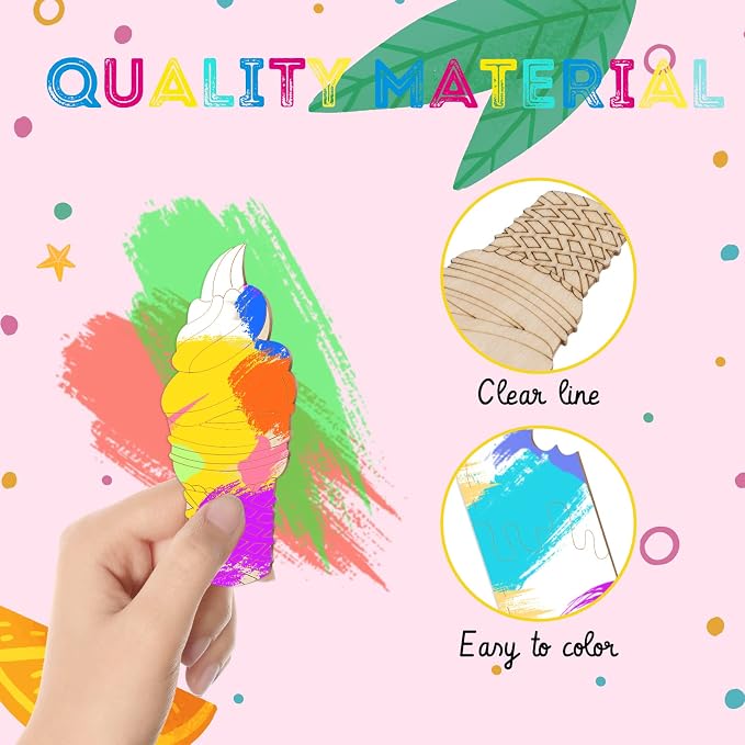 Chunful 60 Pieces Ice Cream Wood Cutouts Crafts Bulk Color Your Own Ice Cream - Image 7