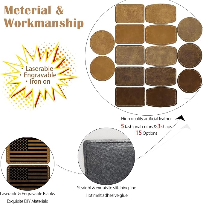 60pcs Blank Patches for Laser Engraving & Iron On | PU Leather Repair Patches | - Image 4