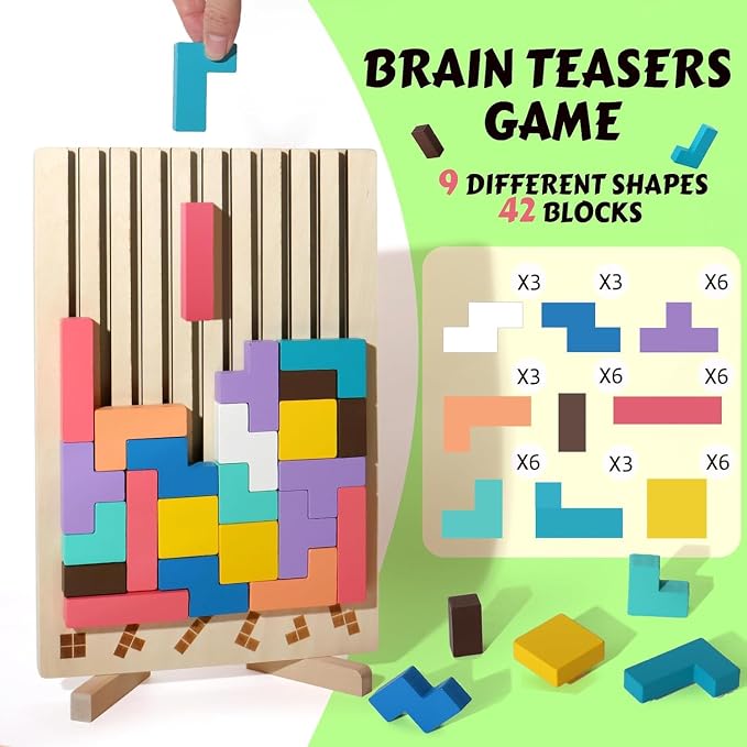 Wooden Colored 3D Russian Block Puzzle Jigsaw Stacking Montessori Toys - Image 7