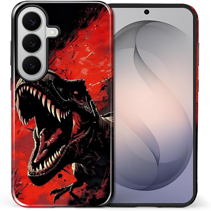 for Samsung Galaxy S26 Case, Cool Dinosaur Red Black Pattern Glossy 2 in 1 - Image 2