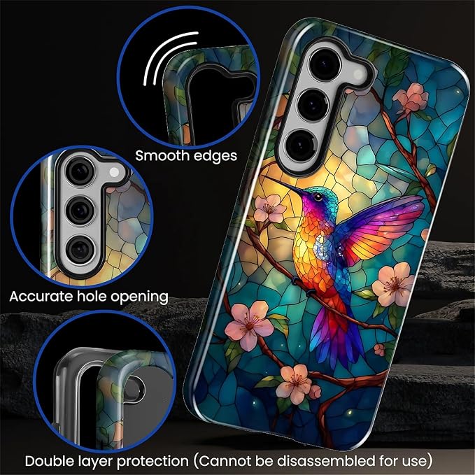 for Samsung Galaxy S23 Plus Case, Stained Glass Hummingbird Pattern Glossy 2 in - Image 5