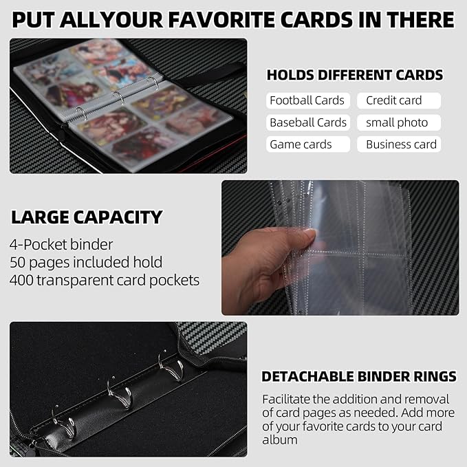 Collectible Trading Card Albums, 4 Pocket Card Binder, 400 Double Sided Pocket - Image 4