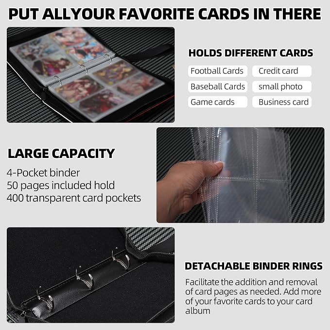 Collectible Trading Card Albums, 4 Pocket Card Binder, 400 Double Sided Pocket - Image 3
