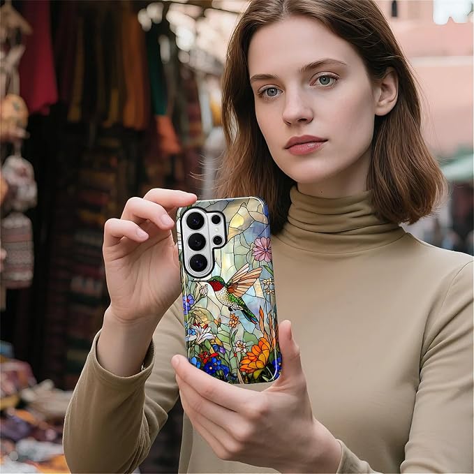 for Samsung Galaxy S26 Ultra Case, Hummingbird Wildflower Stained Glass Pattern - Image 5
