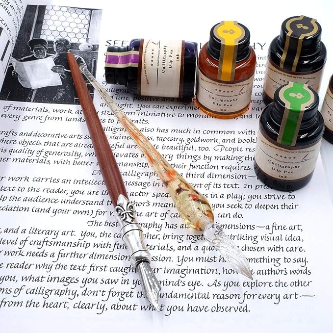 MU-02 Calligraphy Pen Set, Glass Dip Pen and Handcrafted Wooden Dip Pen Gift Set - Image 6