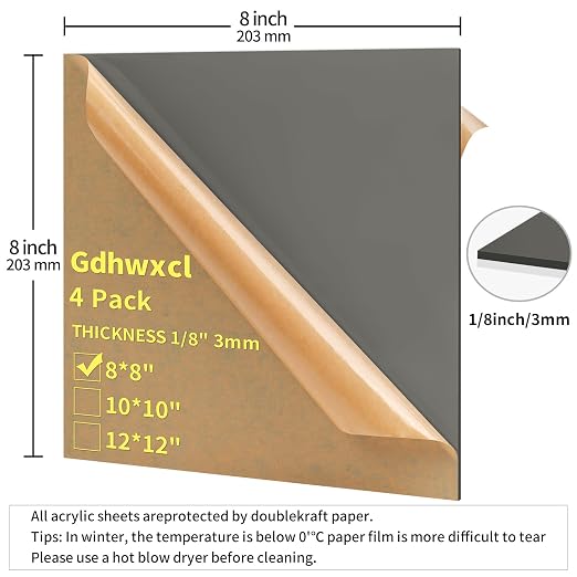 1/8 Thick 8 x 8 inch Acrylic Sheets - Image 2